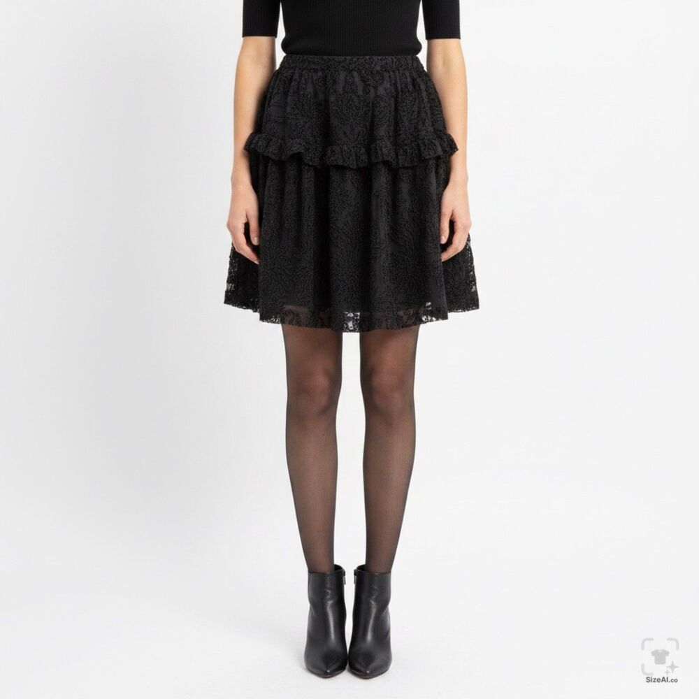 SIMONE ROCHA Black Paisley Tiered Ruffle Skirt Made in Italy